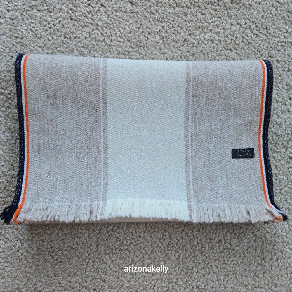 J. Crew Wool Scarf Italy Tan Cream Navy Orange - Picture 15 of 15